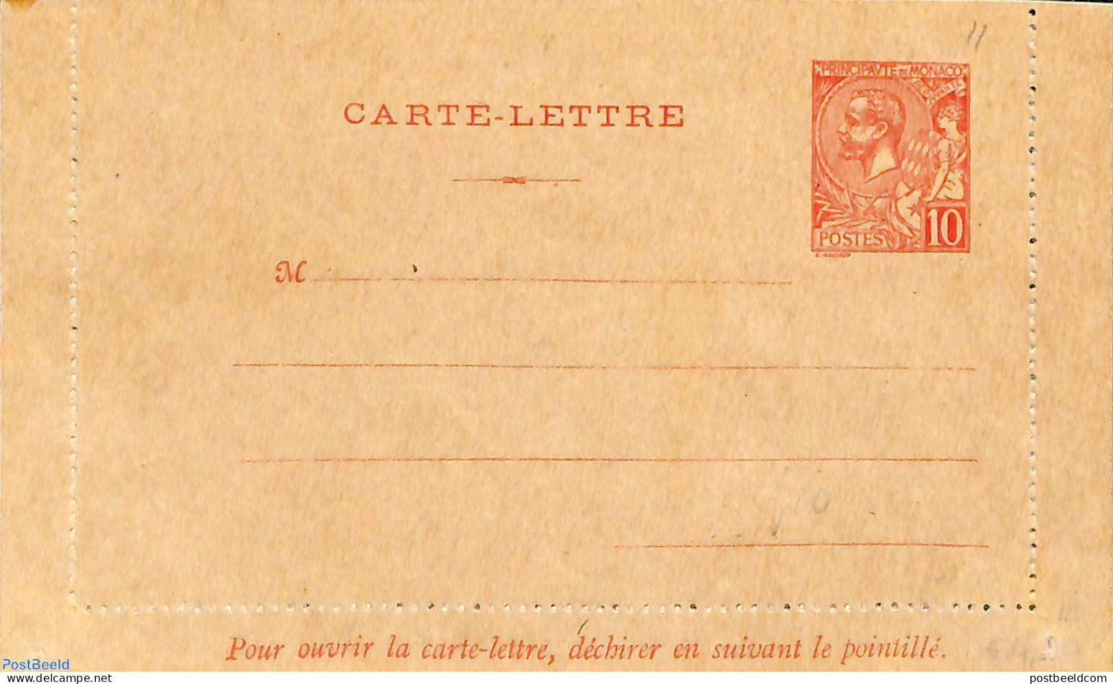 Monaco 1906 Card Letter 10c, Unused Postal Stationary - Brieven En Documenten