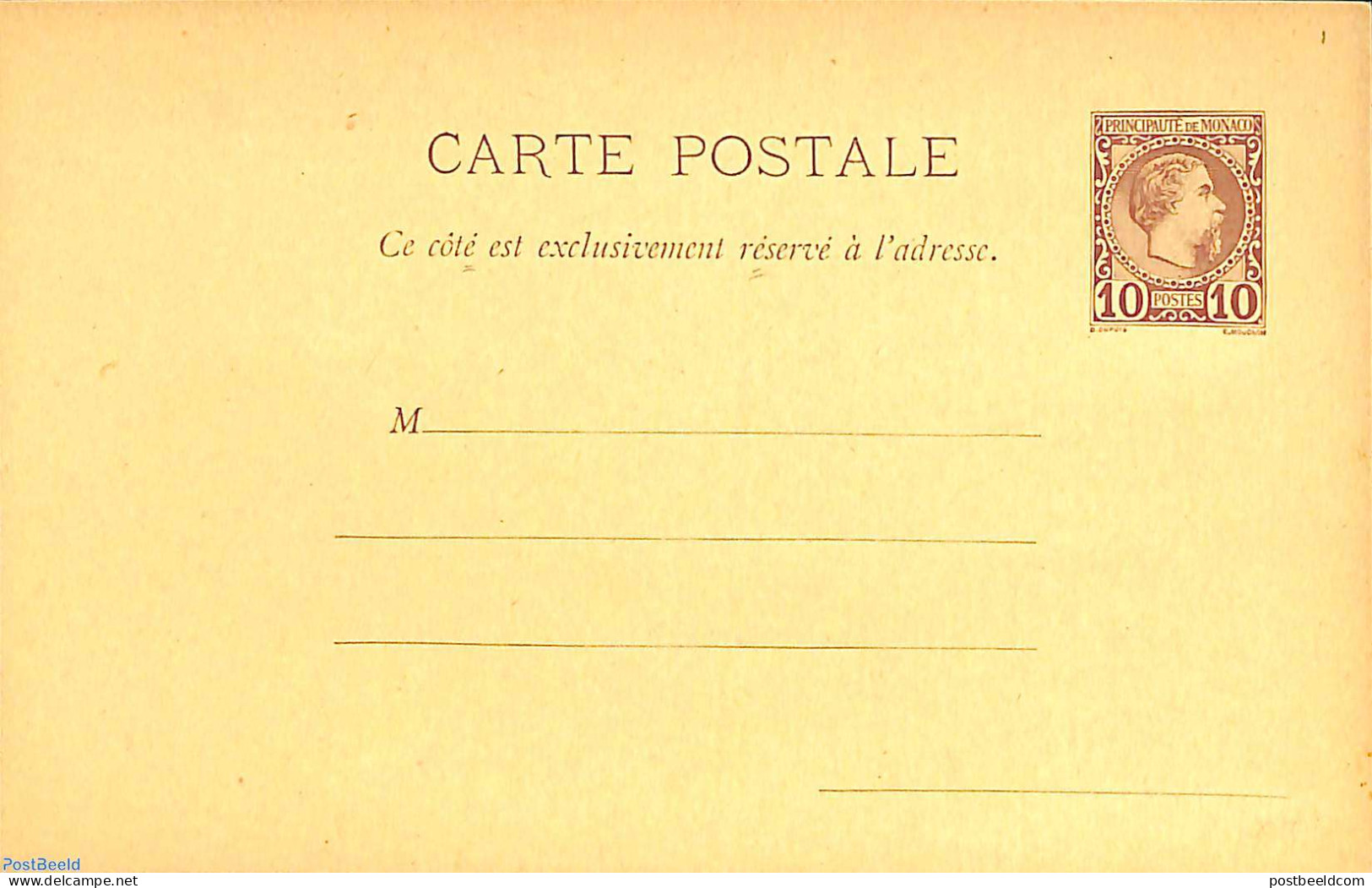 Monaco 1891 Postcard 10c, Unused Postal Stationary - Covers & Documents