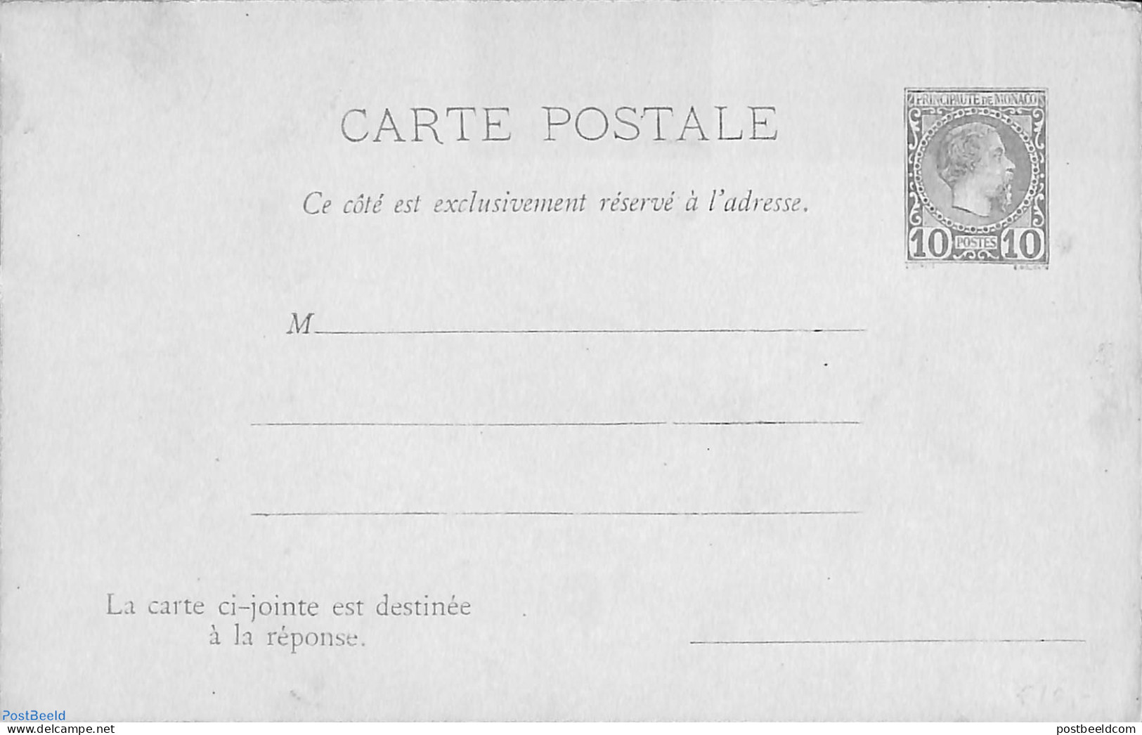 Monaco 1891 Reply Paid Postcard 10/10c, Unused Postal Stationary - Briefe U. Dokumente