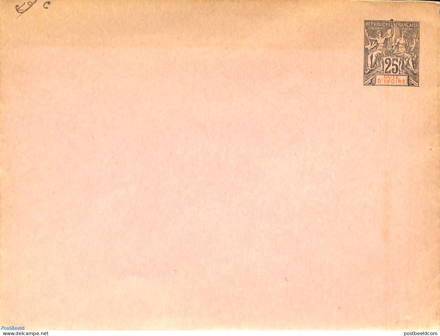 Ivory Coast 1892 Envelope 25c, 146x112mm, Unused Postal Stationary - Brieven En Documenten