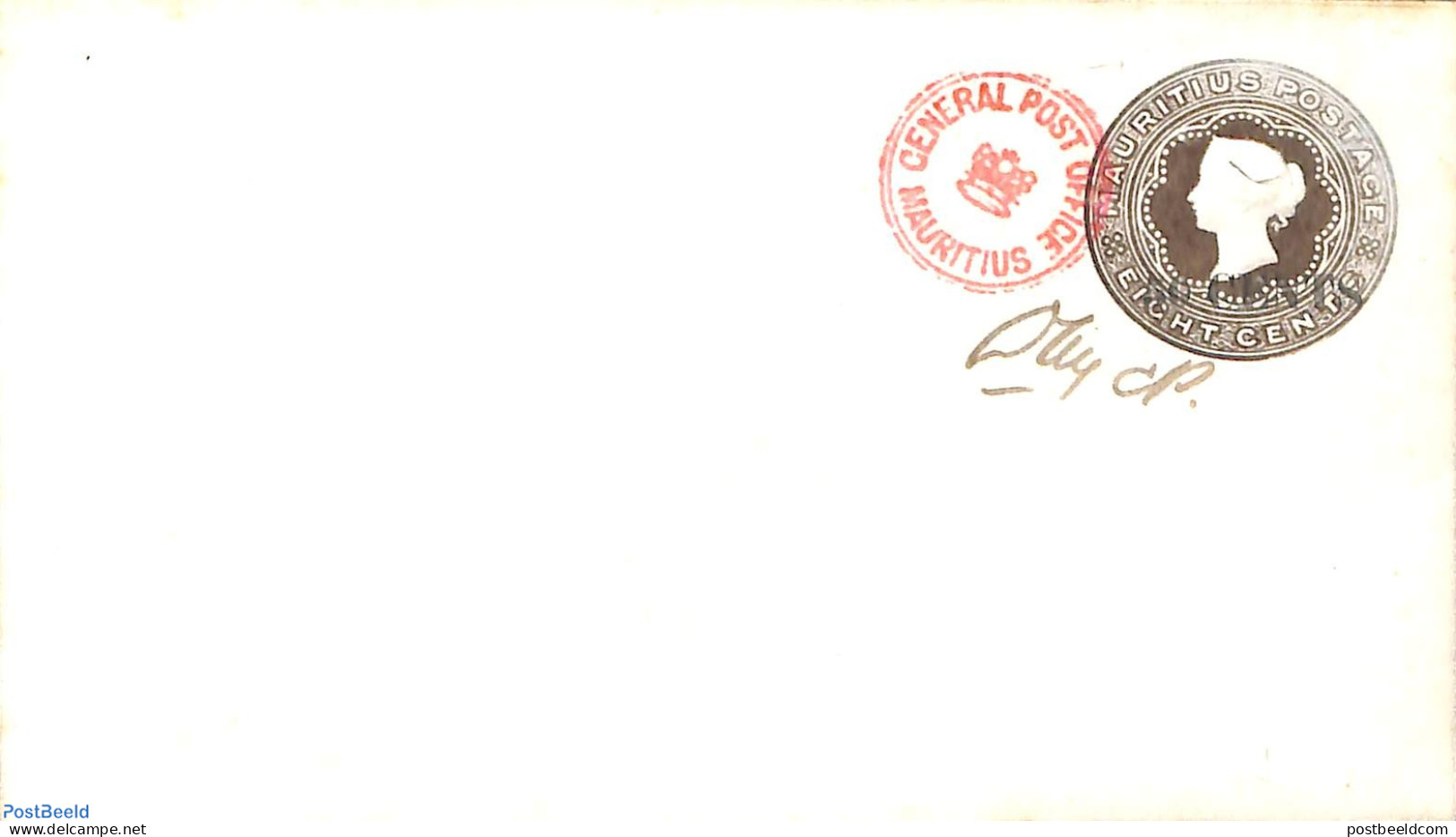 Mauritius 1891 Envelope 50 CENTS On 8c, Unused Postal Stationary - Mauritius (1968-...)