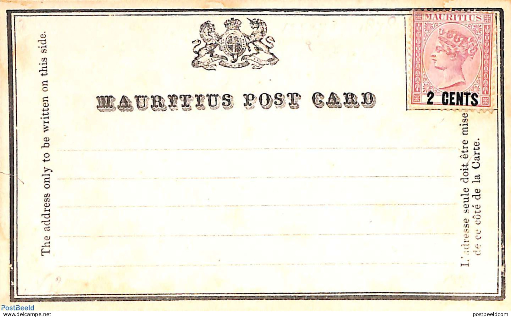 Mauritius 1879 Postcard 2 CENTS, Unused Postal Stationary - Mauricio (1968-...)