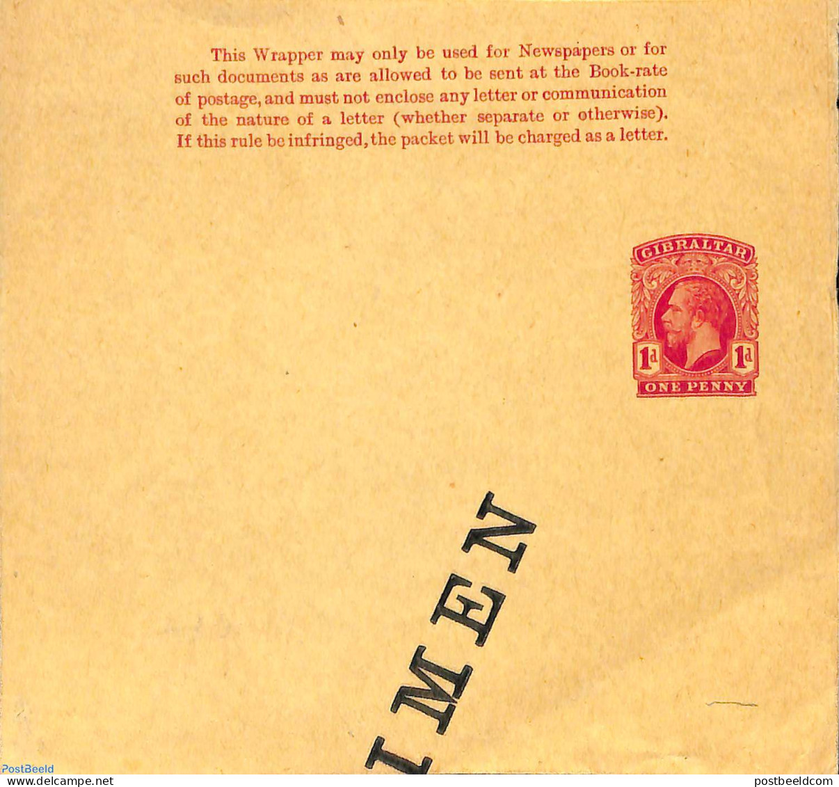 Gibraltar 1912 Wrapper 1d, SPECIMEN, Unused Postal Stationary - Gibraltar