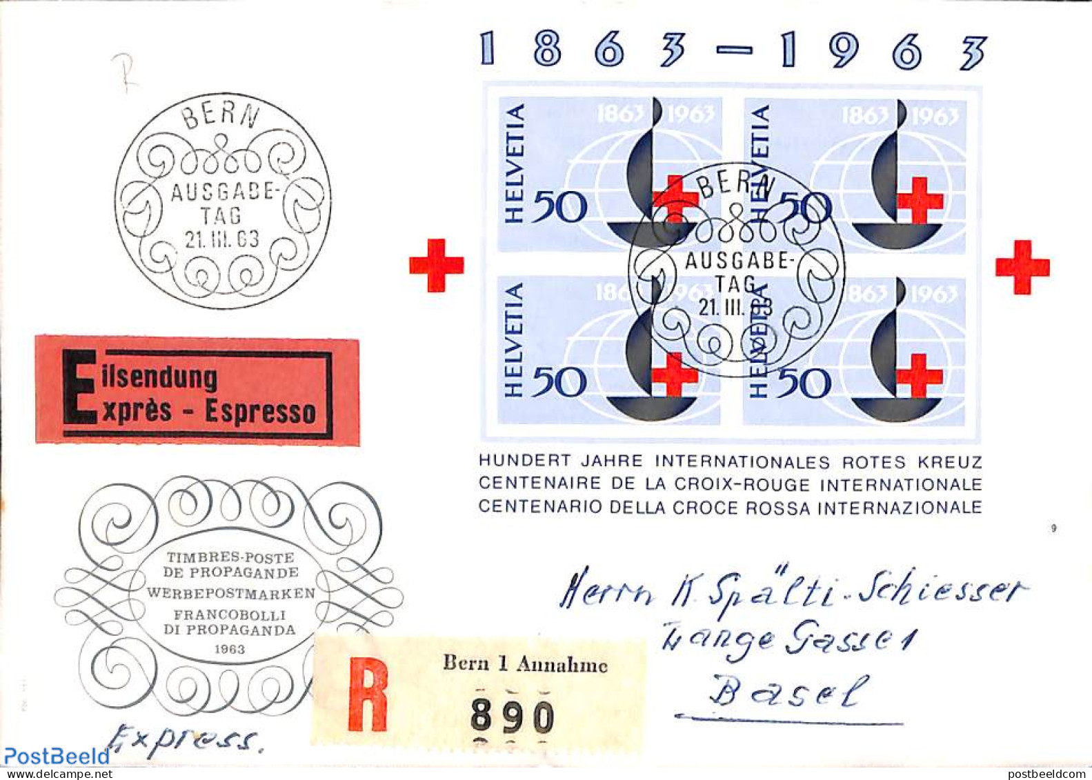 Switzerland 1961 Registered Envelope From Bern To Basel, Sent With Express , Postal History - Briefe U. Dokumente