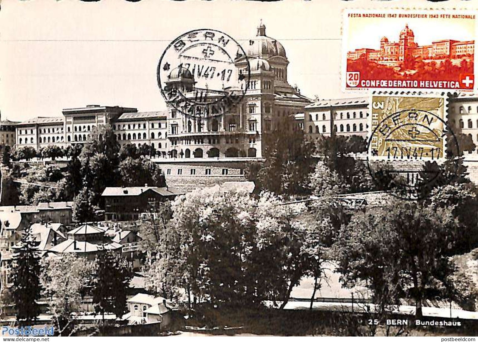 Switzerland 1947 Postcard From Bern, Postal History - Brieven En Documenten