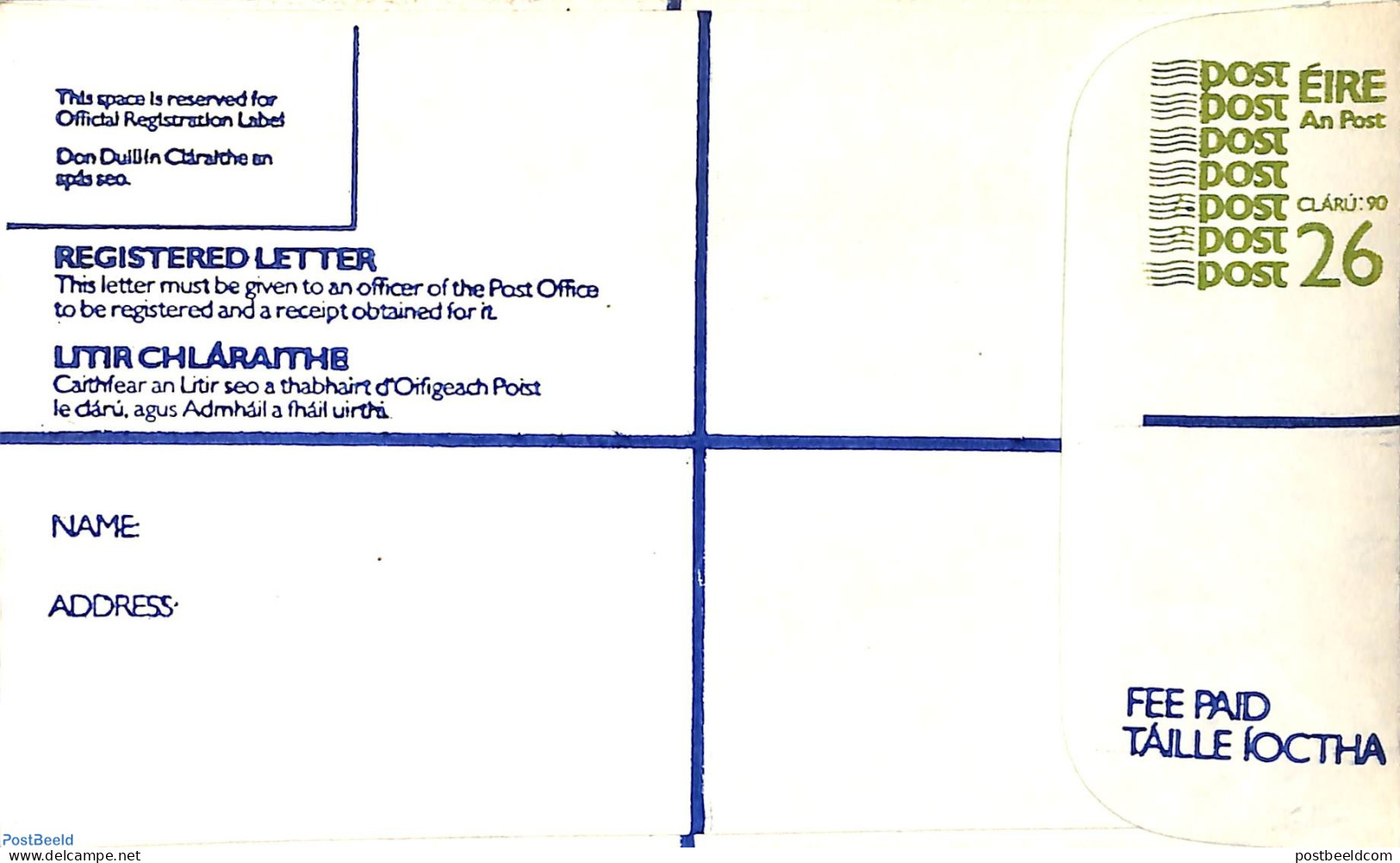 Ireland 1985 Registered Letter Envelope 26p, Unused Postal Stationary - Cartas & Documentos