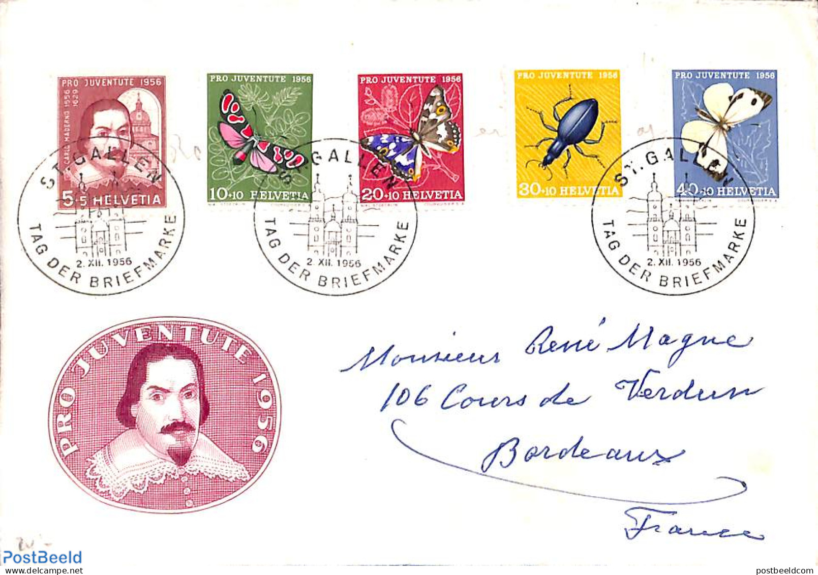 Switzerland 1956 Letter From St Gallen. Pro Juventute 1956, Postal History - Lettres & Documents