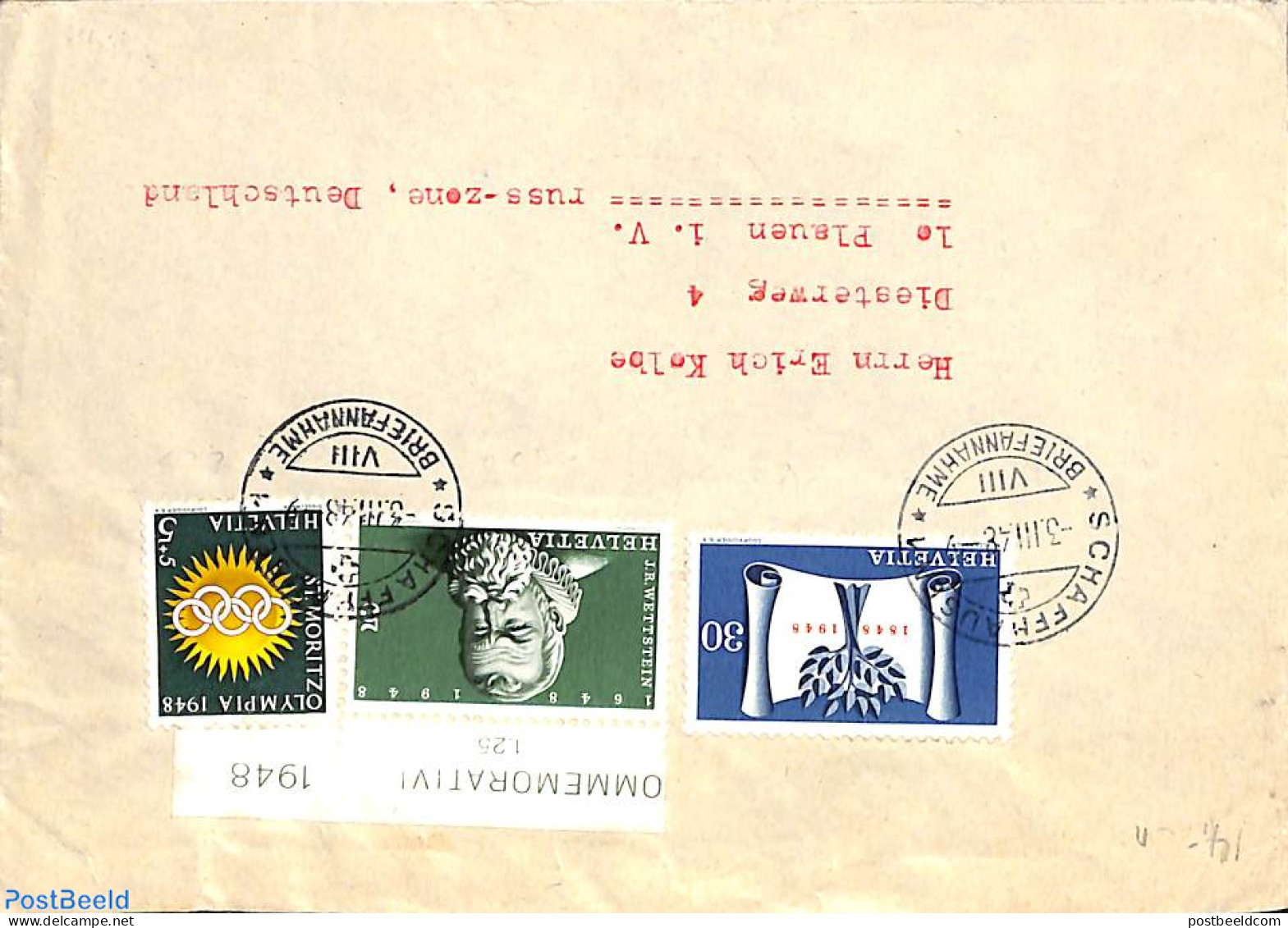 Switzerland 1948 Envelope From Schauffhausen To Germany, Postal History - Brieven En Documenten