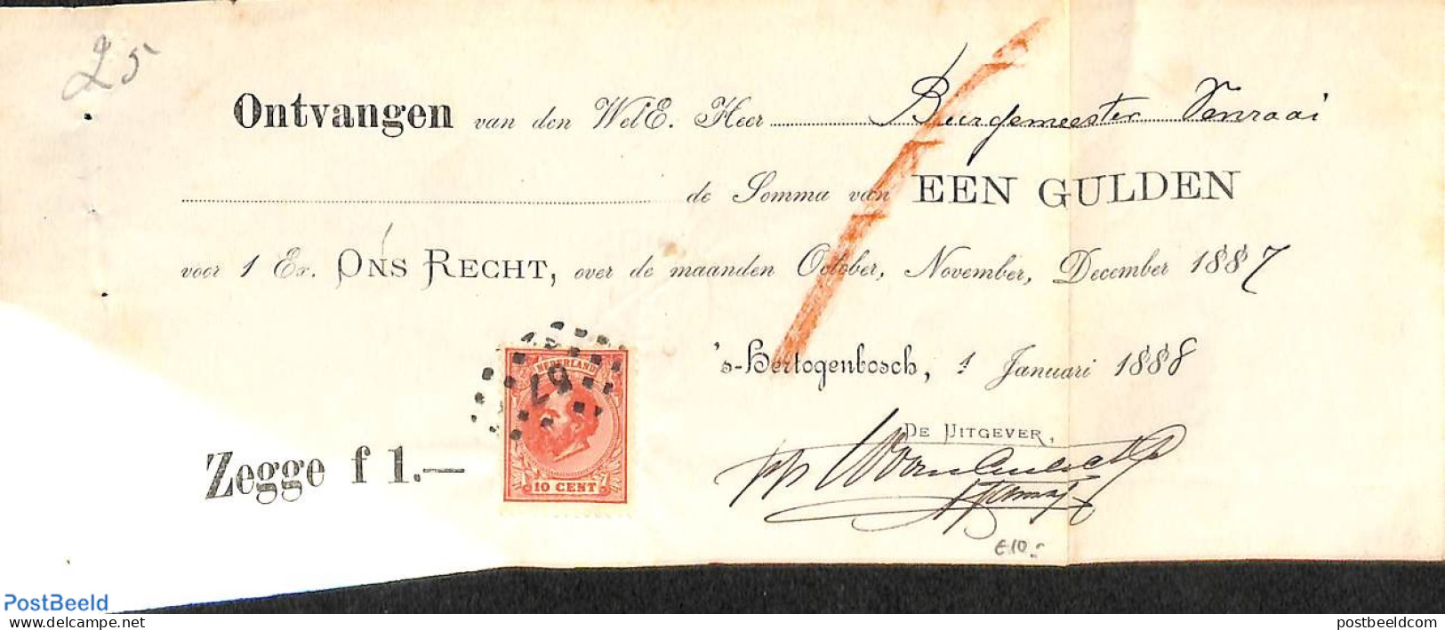 Netherlands 1887 One Gulden Cheque From 1887, Postal History - Covers & Documents