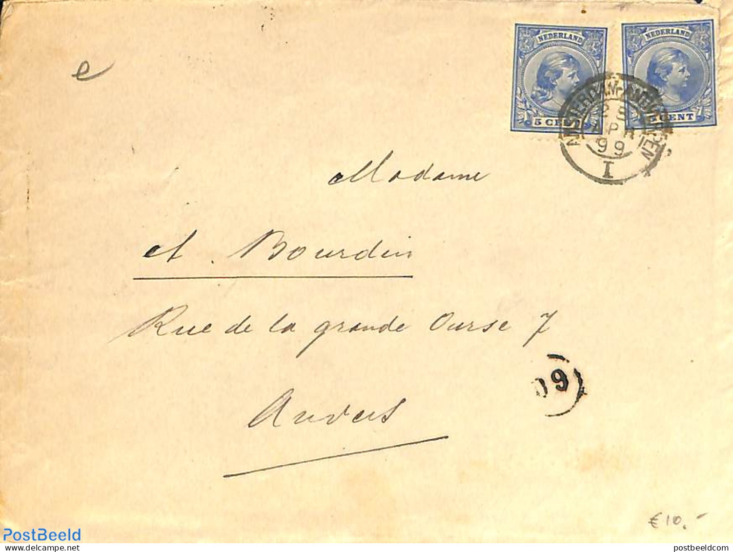 Netherlands 1899 Cover To Antwerpen, See ANVERS 1899 Postmark., Postal History - Covers & Documents