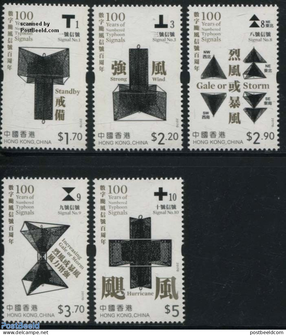 Hong Kong 2017 Typhoon Signals 5v, Mint NH, History - Science - Meteorology - Disasters - Unused Stamps