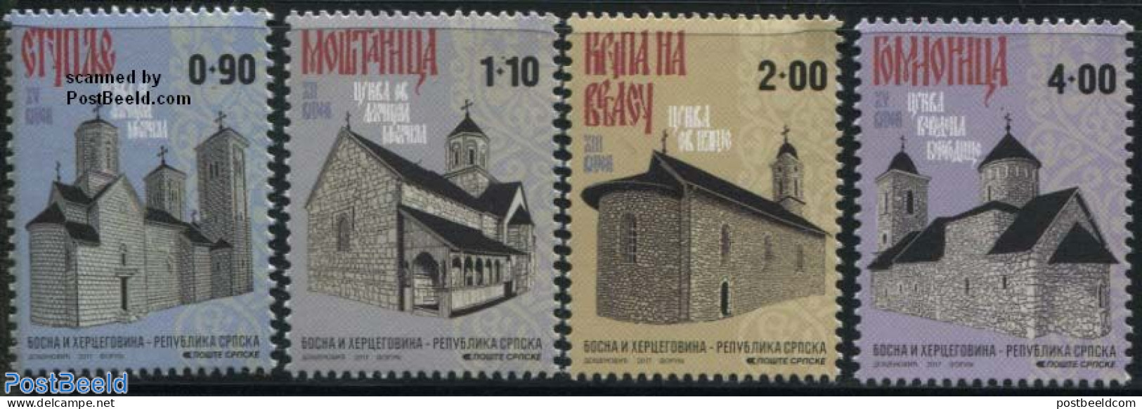 Bosnia Herzegovina - Serbian Adm. 2017 Definitives, Monasteries 4v, Mint NH, Religion - Churches, Temples, Mosques, Sy.. - Chiese E Cattedrali
