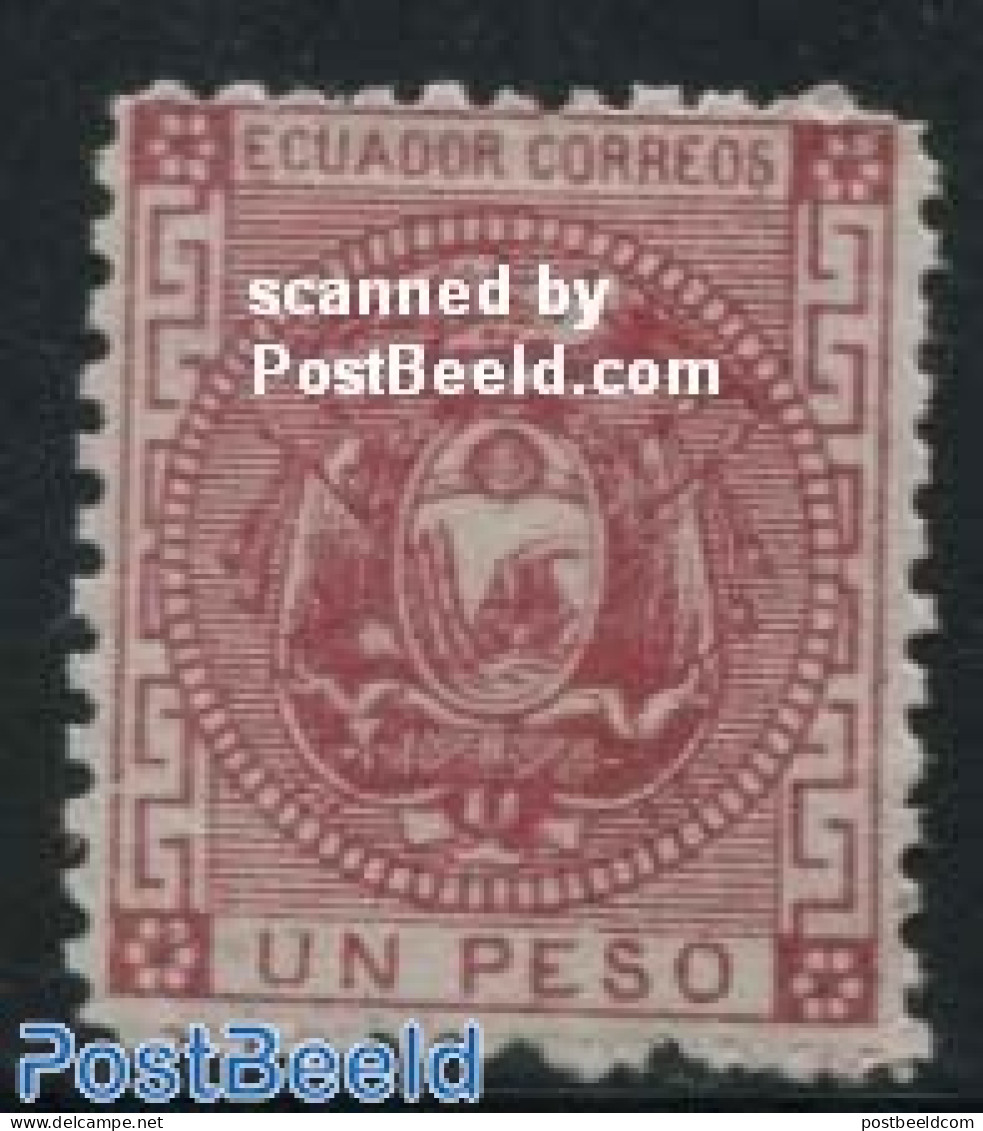 Ecuador 1872 1p Carminerosa, Perf. 11, Stamp Out Of Set, Mint NH, History - Coat Of Arms - Equateur