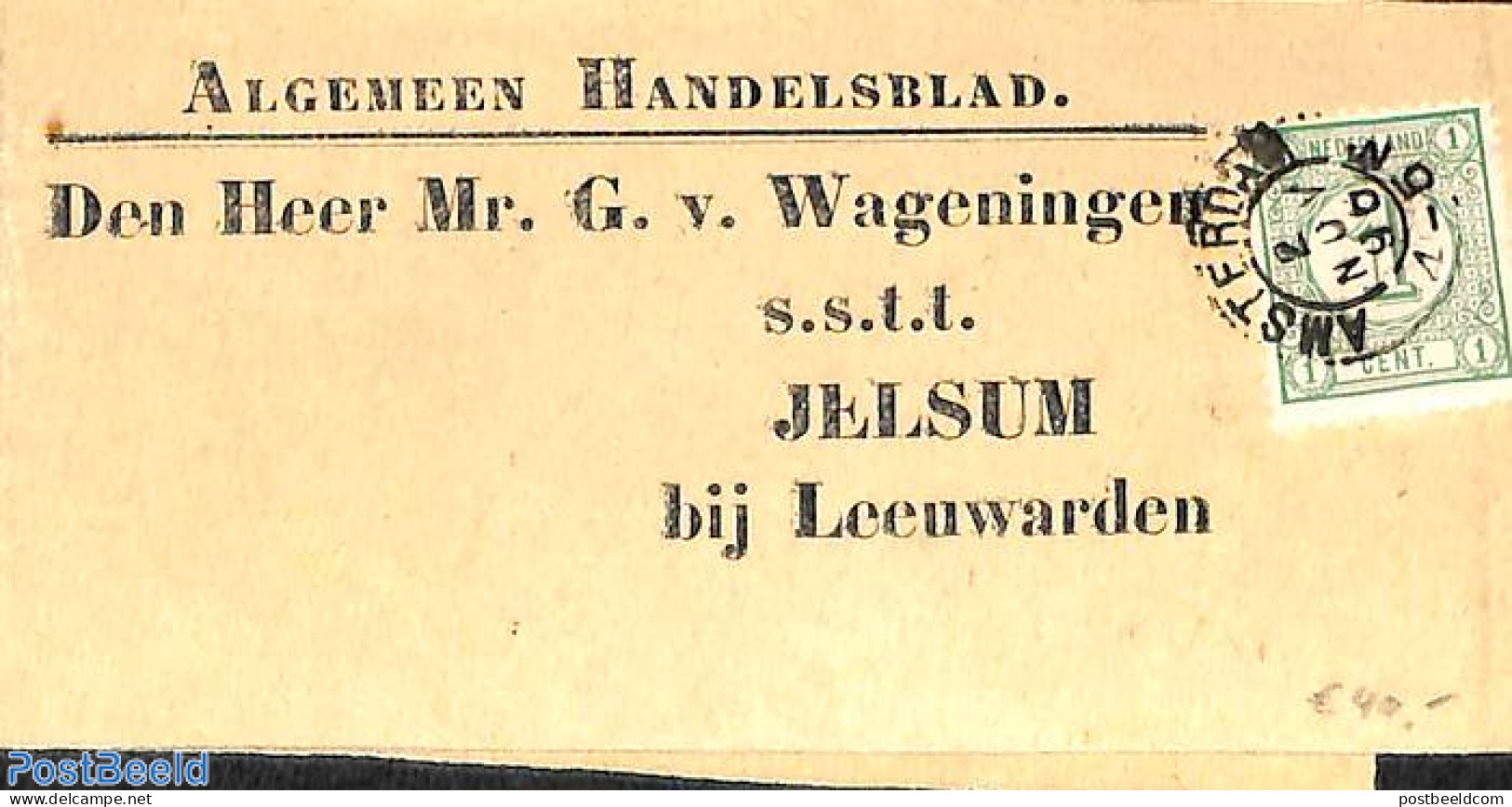 Netherlands 1896 Folding Cover From NRC Amsterdam To Leeuwarden. See Amsterdam Postmark And Drukwerkzegel Cijfer 1c, P.. - Lettres & Documents