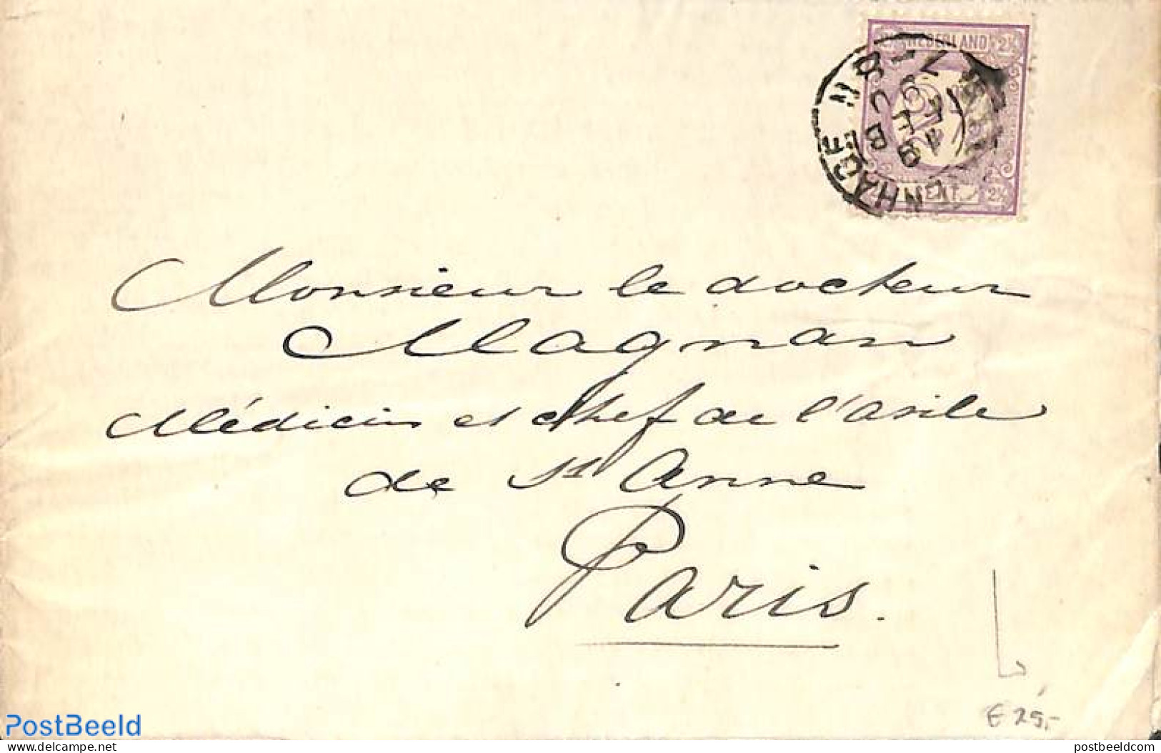Netherlands 1890 Folding Cover From The Hague To Paris. Drukwerkzegel Cijfer 2.5 C, Postal History - Covers & Documents