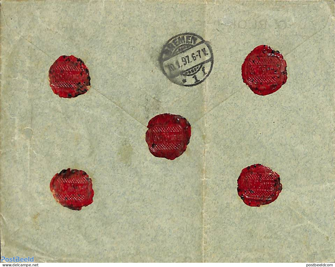 Netherlands 1897 Registered Cover From Amsterdam To Bremen. See Both Postmarks And Princess Wilhelmina (hangend Haar) .. - Brieven En Documenten