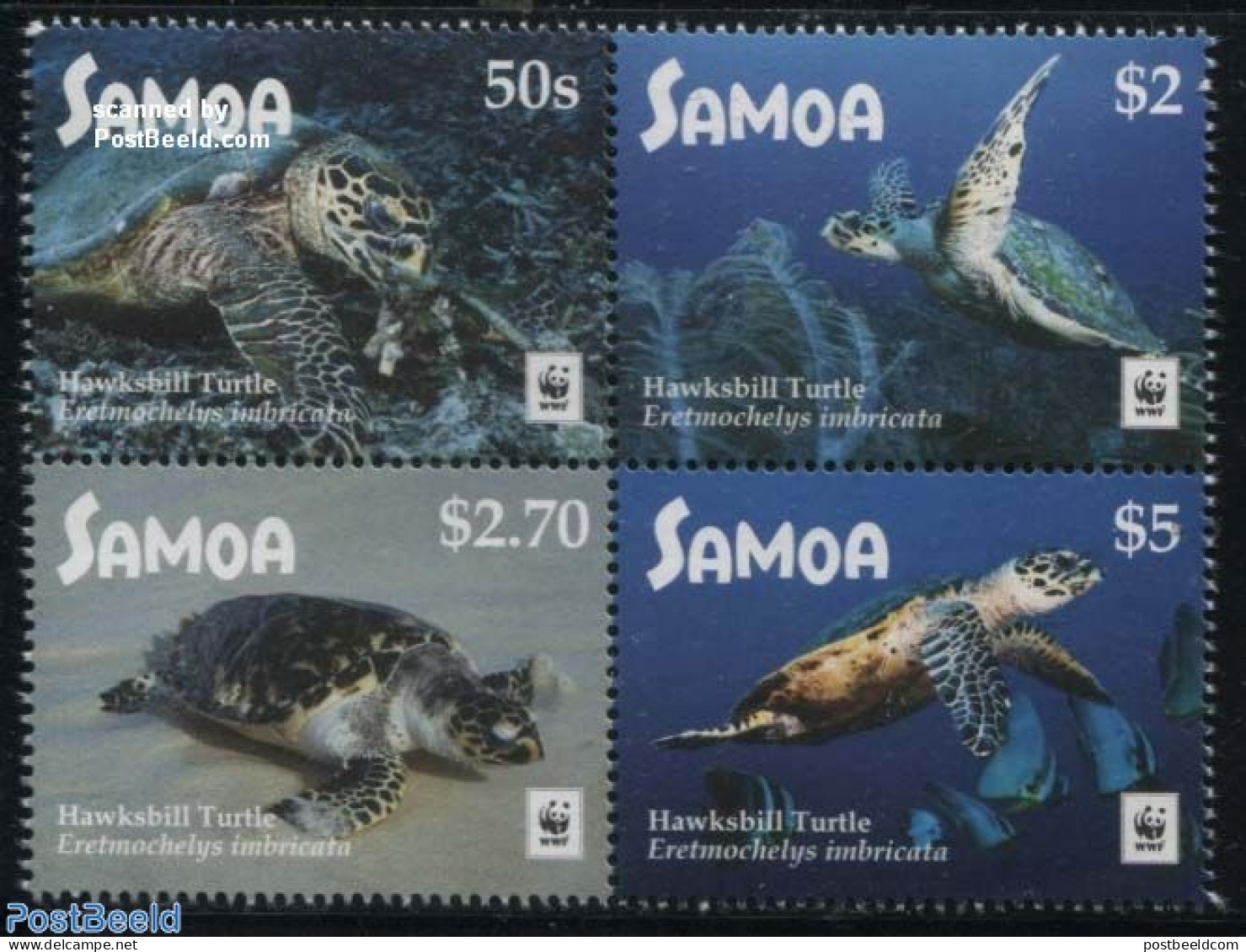 Samoa 2016 WWF, Hawksbill Turtle 4v [+]  (without Borders), Mint NH, Nature - Reptiles - Turtles - World Wildlife Fund.. - Samoa