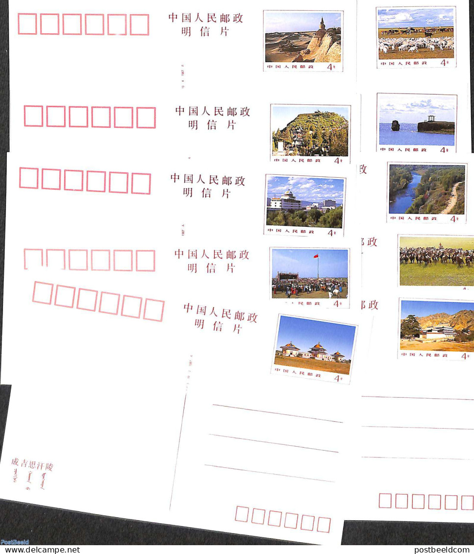 China People’s Republic 1987 Scenes In Inner Mongolia, Pre-stamped Postcard Set, Domestic Mail (10 Cards), Unused Po.. - Brieven En Documenten