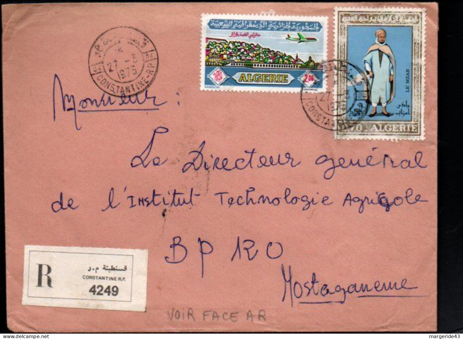 ALGERIE AFFRANCHISSEMENT COMPOSE SUR LETTRE RECOMMANDEE DE CONSTANTINE POUR LA FRANCE 1973 - Algeria (1962-...)