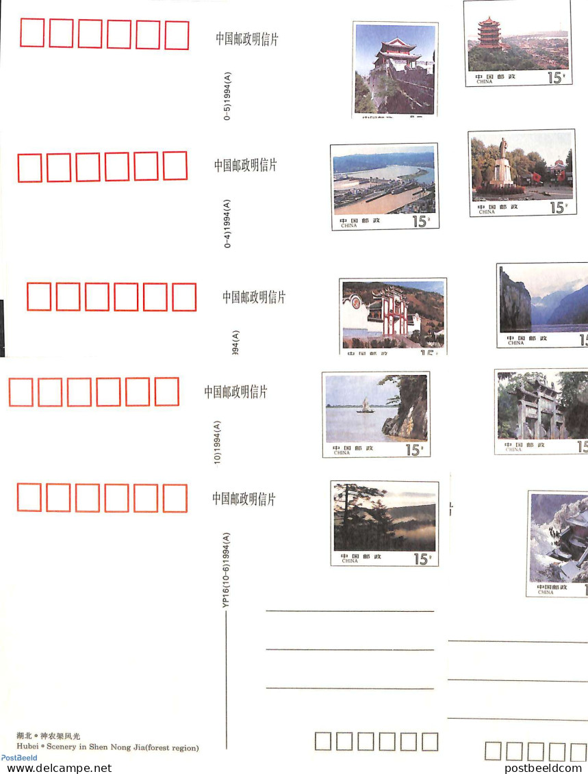 China People’s Republic 1994 Postcard Set, Hubei Landscapes, Domestic Mail (10 Cards), Unused Postal Stationary, Tou.. - Briefe U. Dokumente