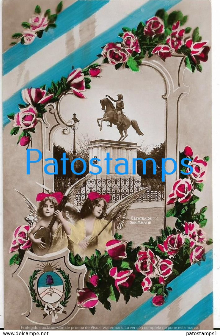 227544 ARGENTINA ART ARTE HERALDRY & FLAG ESTATUA DE SAN MARTIN CIRCULATED TO BUENOS AIRES POSTCARD - Argentine