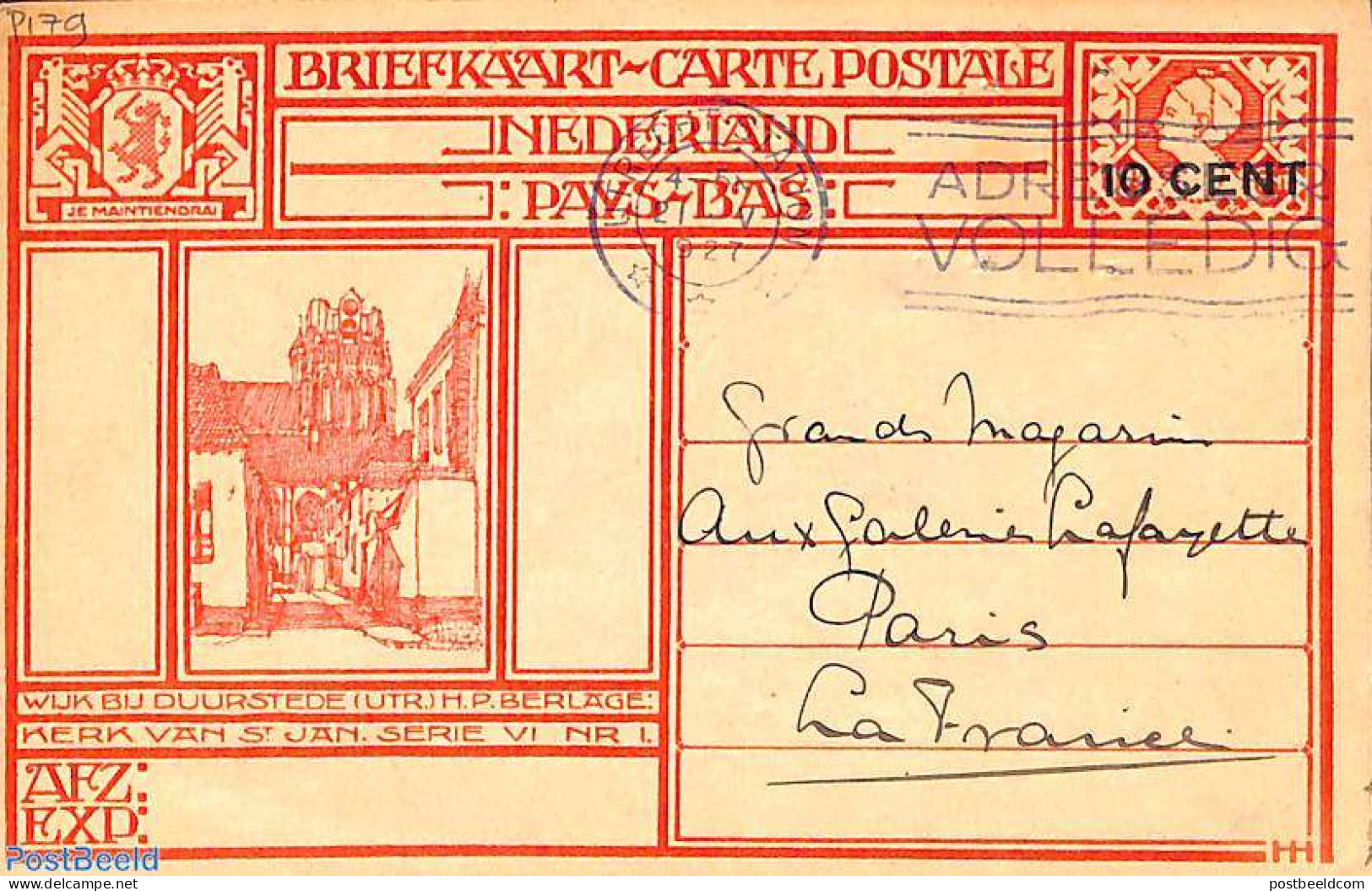 Netherlands 1927 Postcard 10 Cent On 12.5c, Wijk Bij Duurstede, Sent To France, Used Postal Stationary - Lettres & Documents