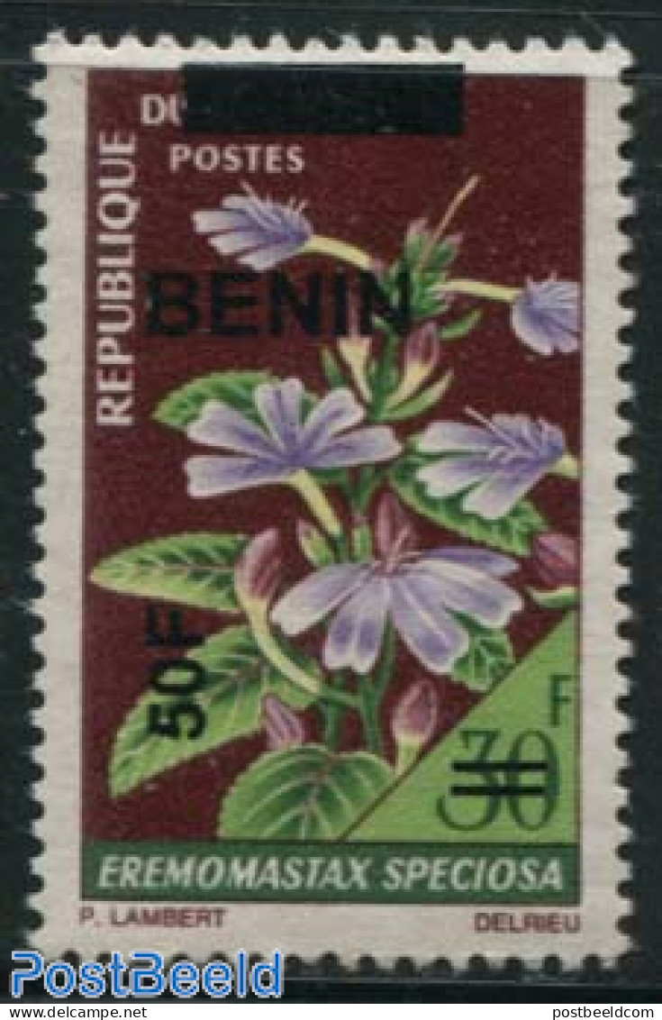 Benin 2009 50f On 30f, Flower 1v, Mint NH, Flowers & Plants - Neufs