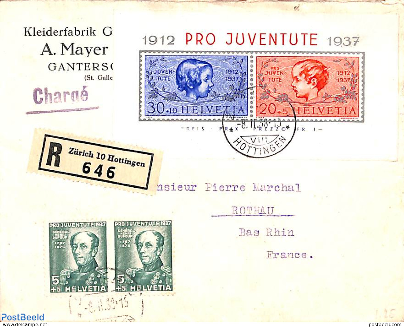 Switzerland 1937 Pro Juventute S/s On Cover, Postal History - Briefe U. Dokumente