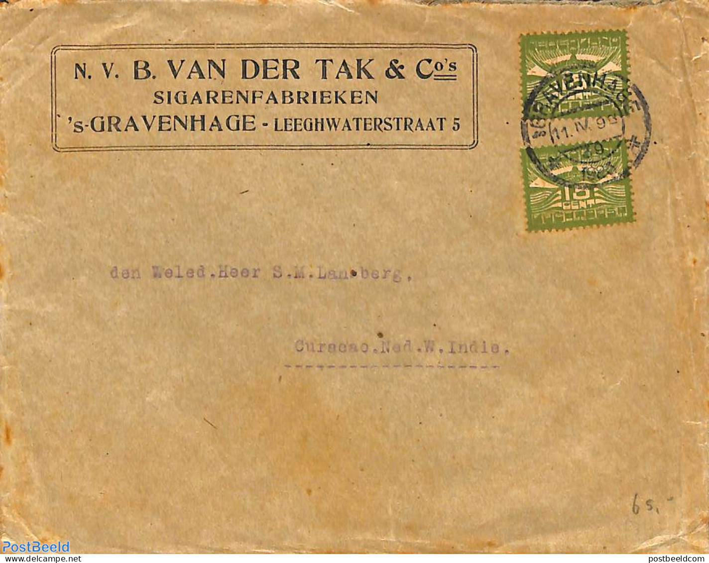 Netherlands 1923 Cover Sent By Airmail To Curacao, Postal History - Cartas & Documentos