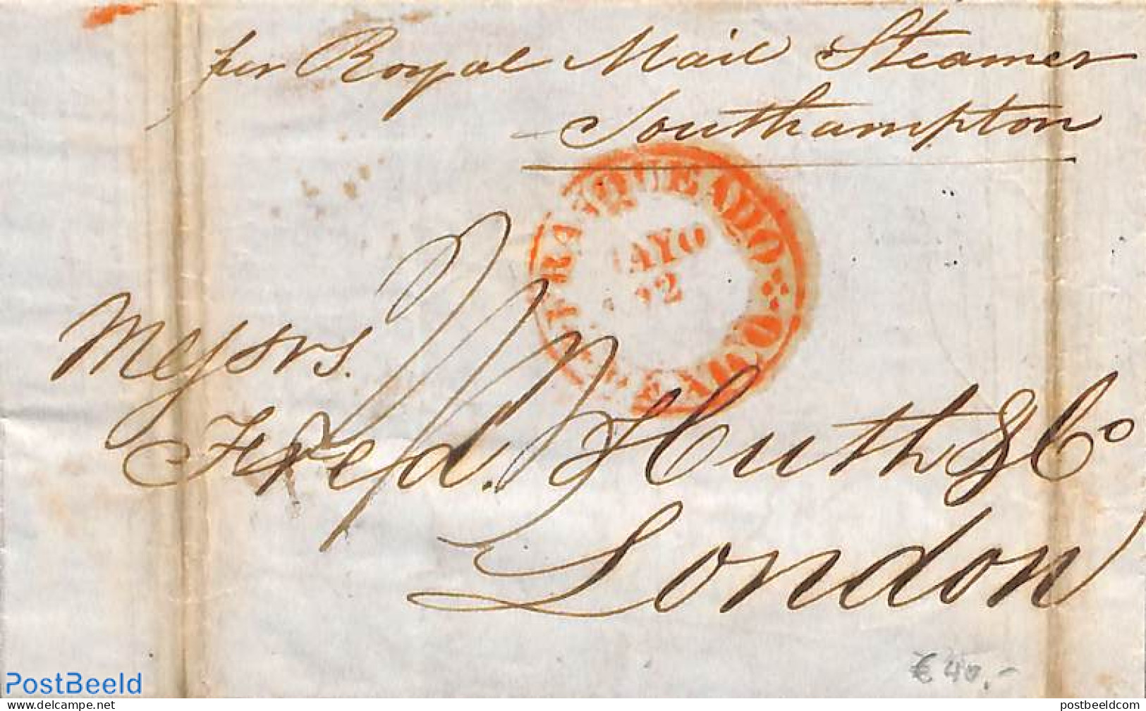 Mexico 1848 Folding Letter To London (by Royal Mail Steamer Southampton), Postal History - México