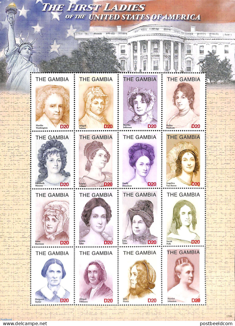 Gambia 2016 The First Ladies 16v M/s, Mint NH, History - American Presidents - Women - Unclassified