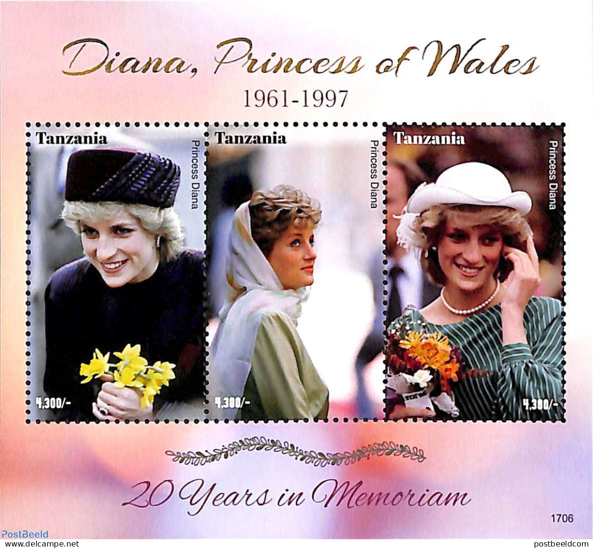 Tanzania 2017 Princess Diana, 20 Years In Memoriam 3v M/s, Mint NH, History - Charles & Diana - Kings & Queens (Royalty) - Familles Royales