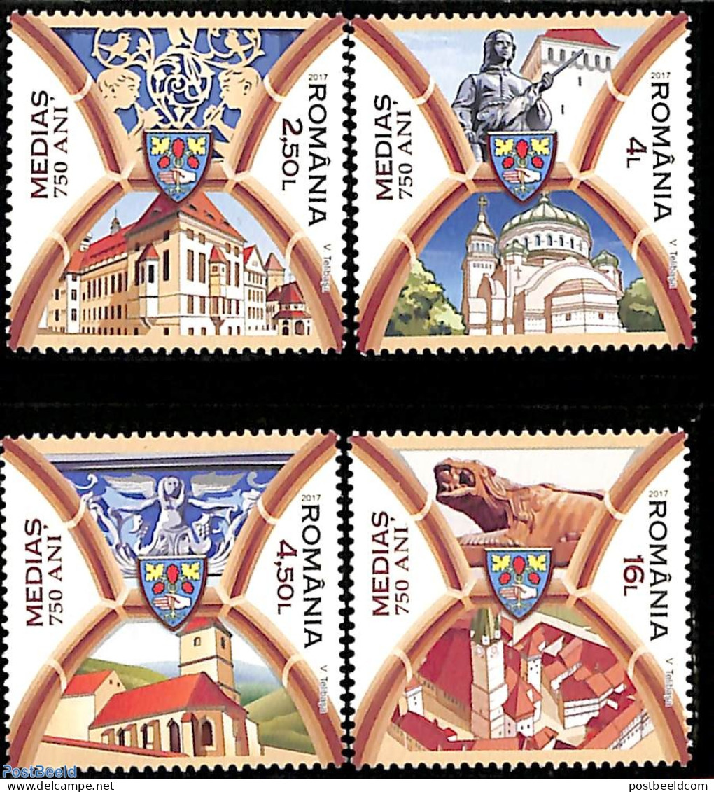 Romania 2017 750 Years Medias 4v, Mint NH, History - Religion - Coat Of Arms - Churches, Temples, Mosques, Synagogues .. - Unused Stamps