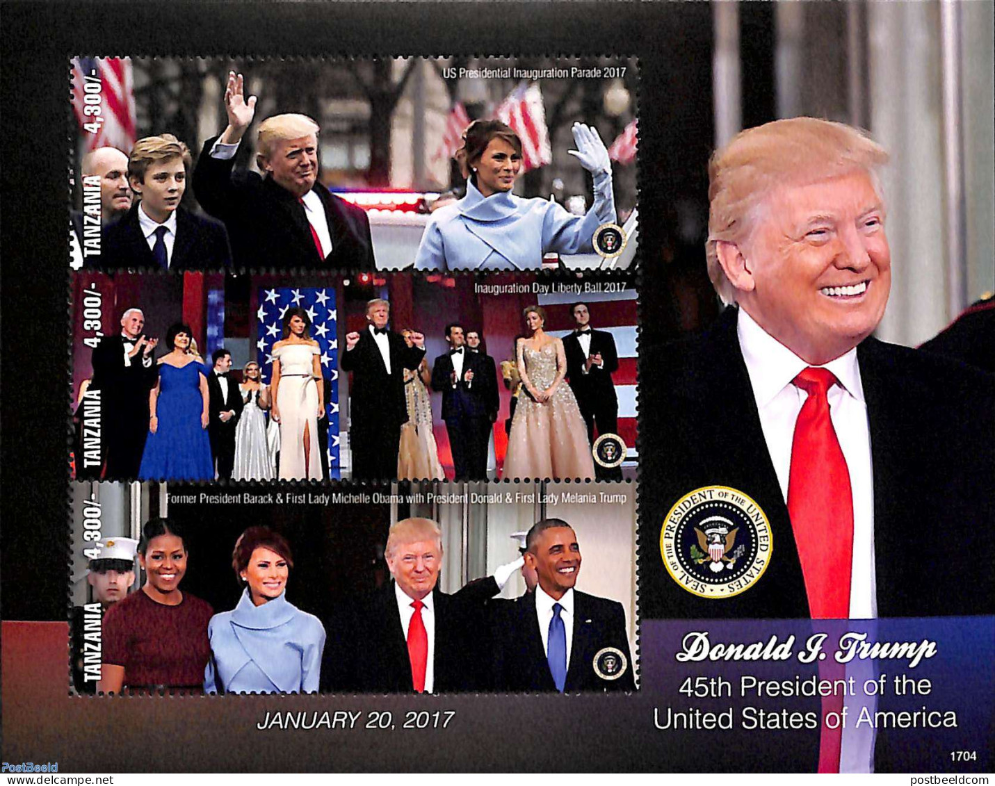 Tanzania 2017 Donald Trump 3v M/s, Mint NH, History - American Presidents - Tanzania (1964-...)