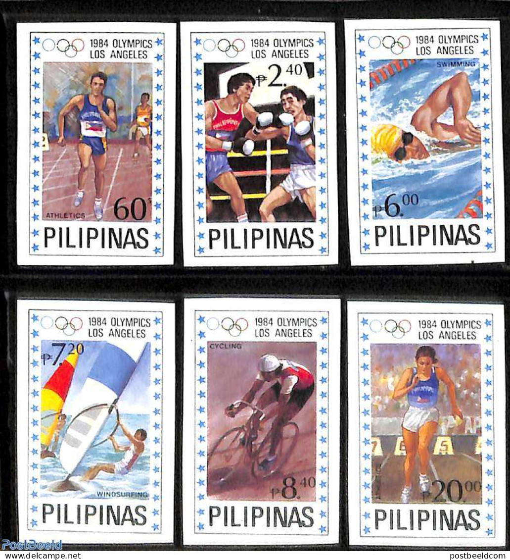 Philippines 1984 Olympic Games 6v, Imperforated, Mint NH, Sailing - Vela