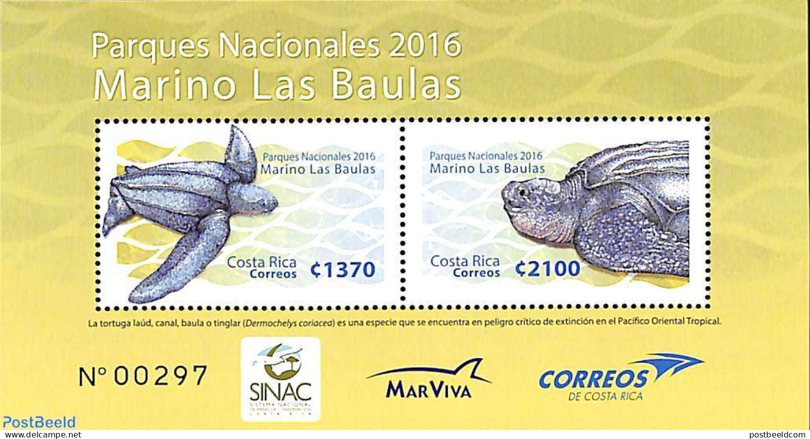 Costa Rica 2016 Marino Las Baulas 2v M/s, Mint NH, Nature - Reptiles - Turtles - Costa Rica