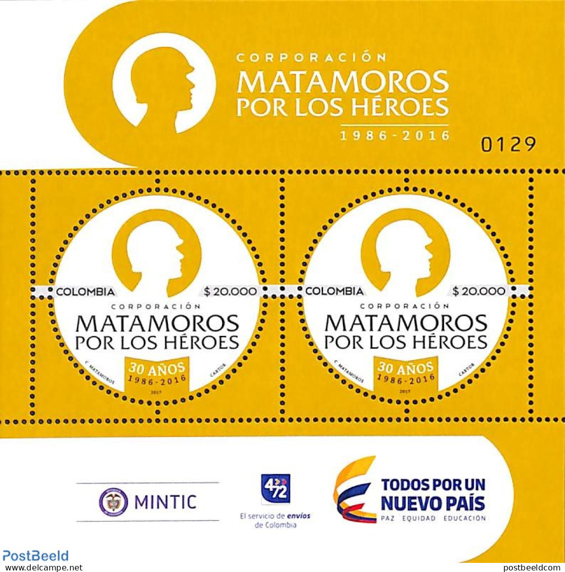 Colombia 2017 Matamoros Por Los Heroes S/s, Mint NH - Kolumbien