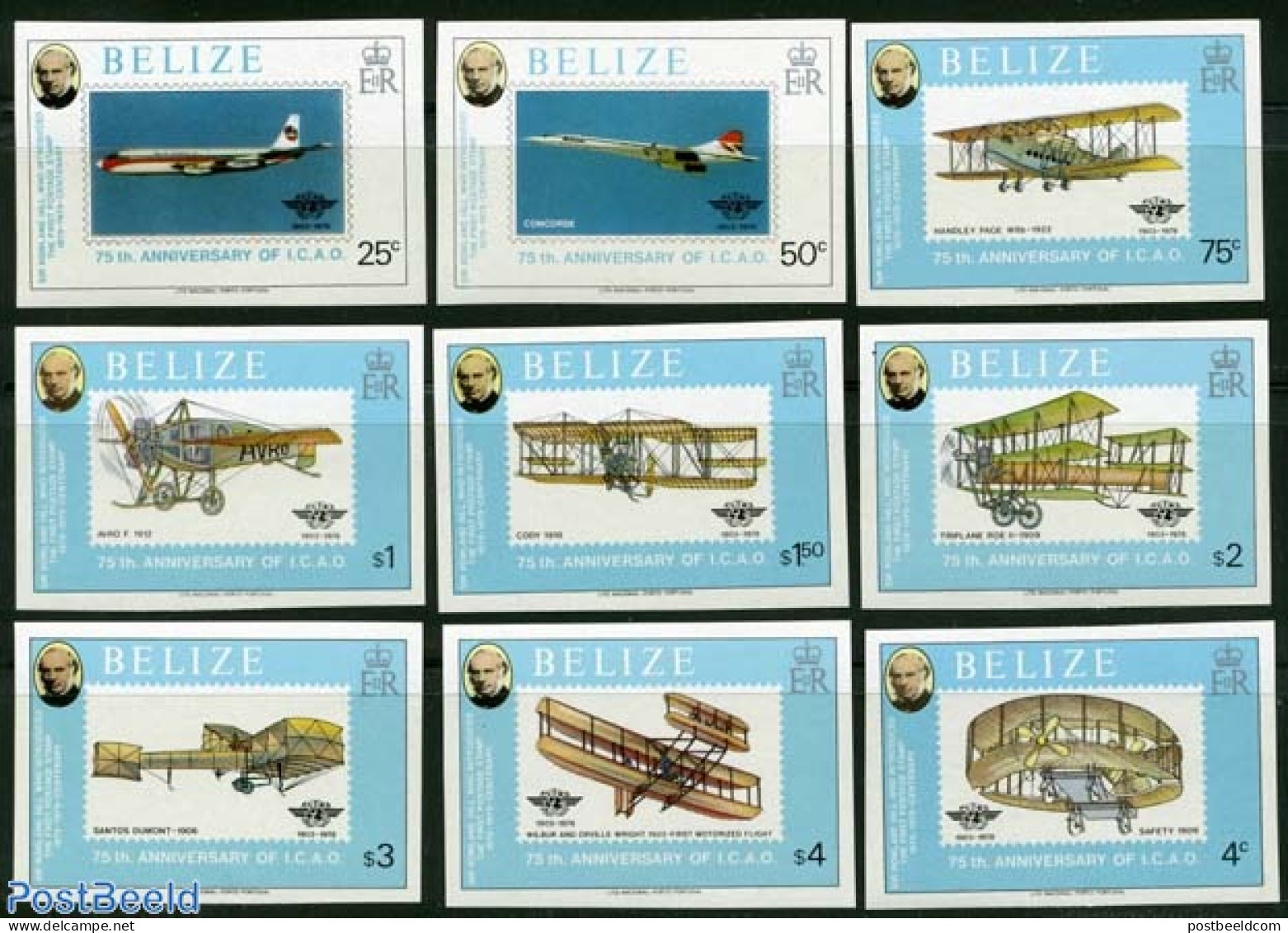 Belize/British Honduras 1979 Sir Rowland Hill, Aeroplanes 9v, Imperforated, Mint NH, Transport - Sir Rowland Hill - Ai.. - Rowland Hill