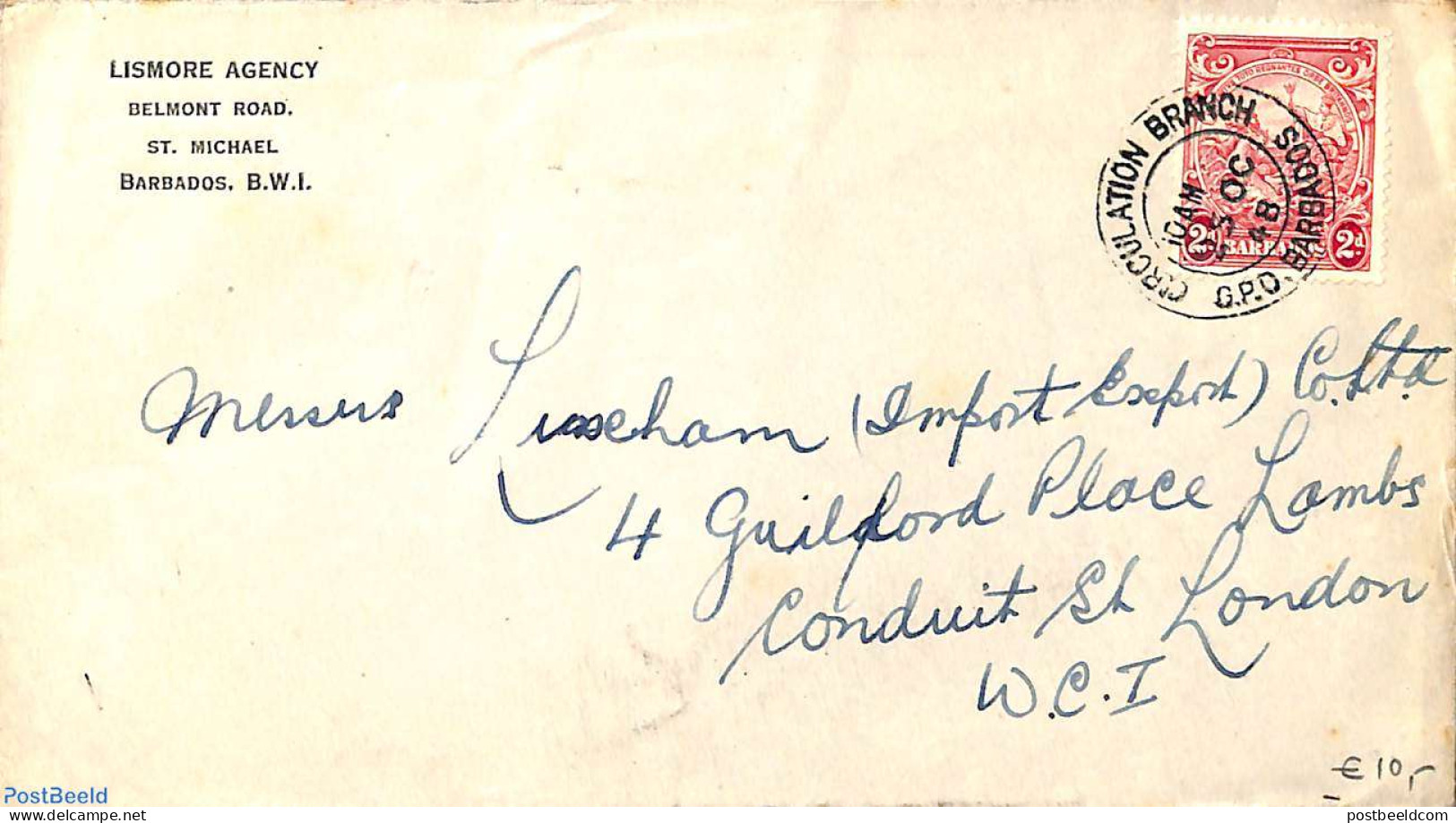 Barbados 1948 Letter From Barbados To London, Postal History - Barbades (1966-...)