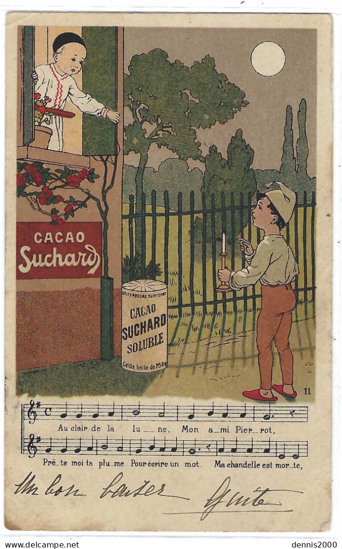 Carte PUB - CACAO SUCHARD - PIERROT - CHANSON - MUSIQUE - Advertising