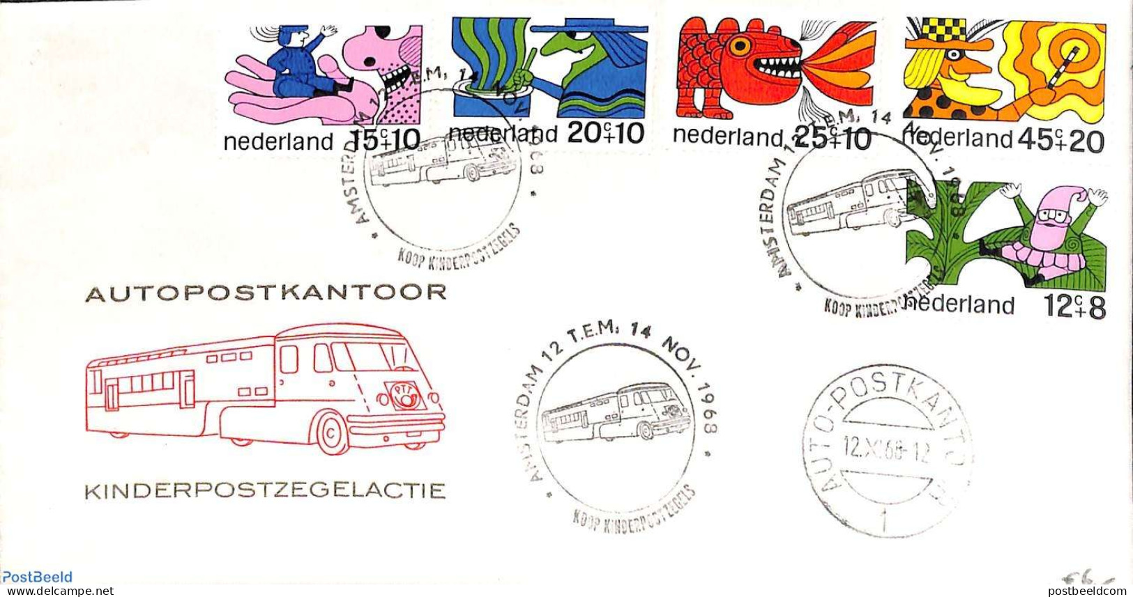 Netherlands - Occassionally Postmarks 1968 Child Welfare, Autopostkantoor, Postal History, Post - Fairytales - Posta