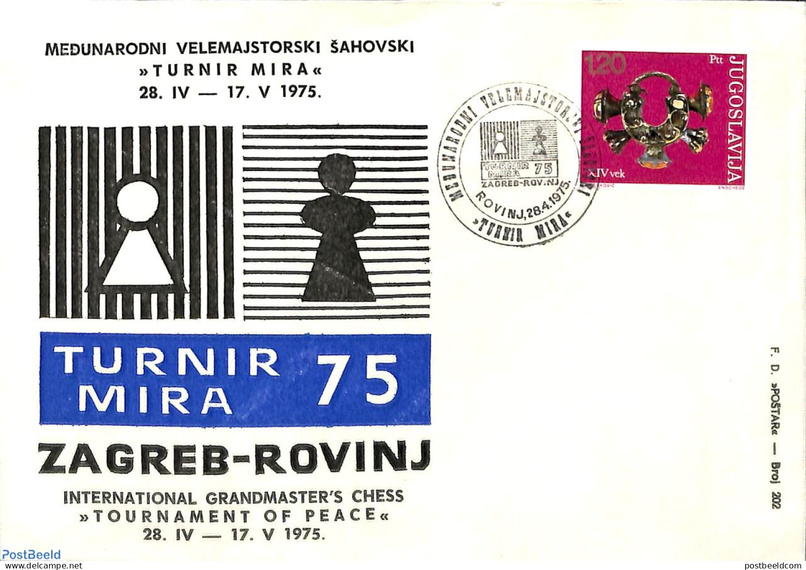 Yugoslavia 1975 Grandmasters Chess Tournament Of Peace, Postal History, Sport - Chess - Covers & Documents