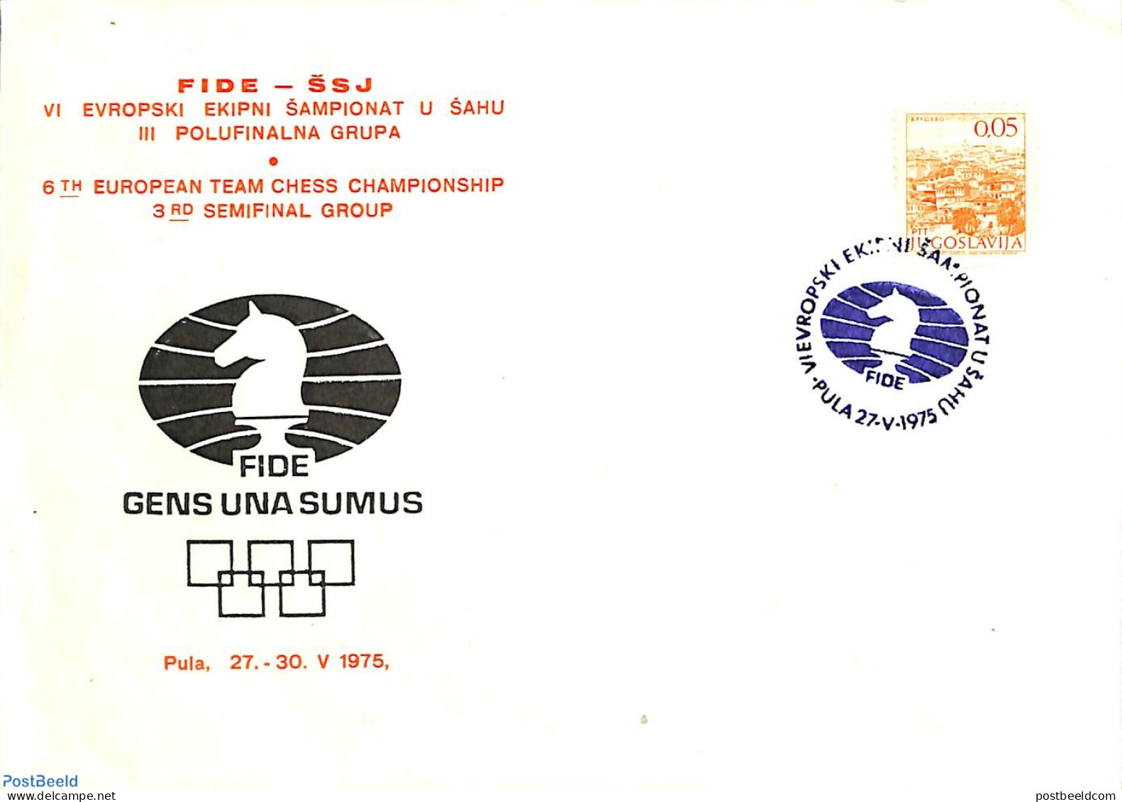 Yugoslavia 1975 European Team Chess Tournament, Postal History, Sport - Chess - Brieven En Documenten