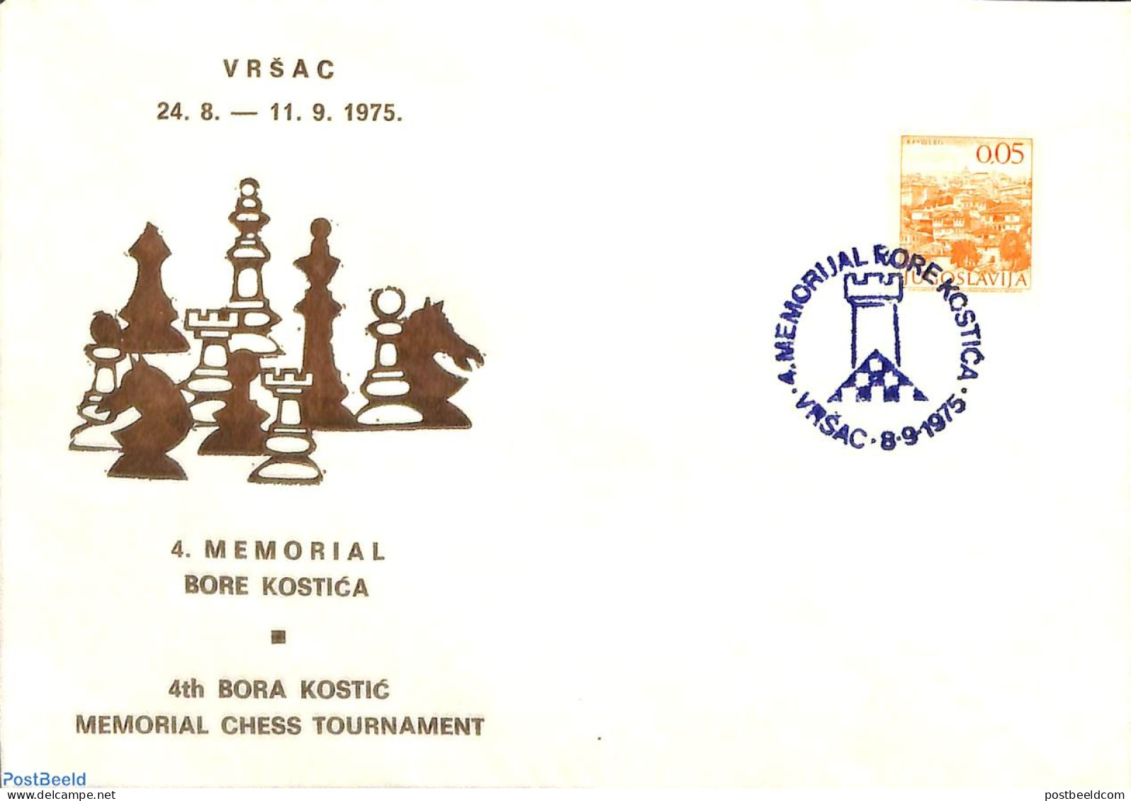 Yugoslavia 1975 4thn Bora Kostic Memorial Chess Tournament, Postal History, Sport - Chess - Cartas & Documentos