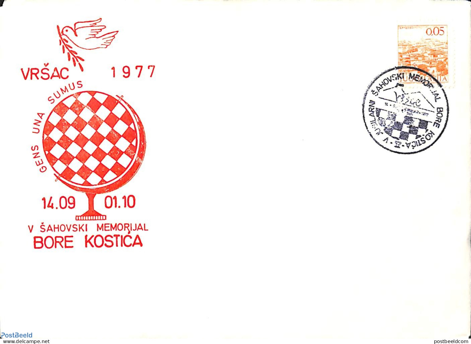 Yugoslavia 1977 Vrsac 1977 Bore Kostica, Postal History, Sport - Chess - Brieven En Documenten