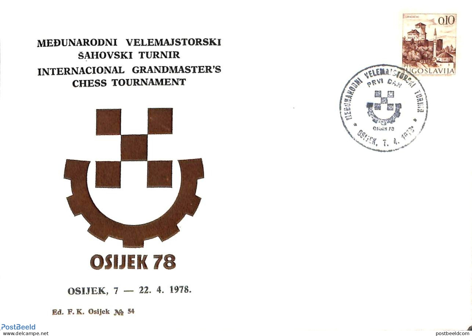Yugoslavia 1978 Osijek 78 Chess Event, Postal History, Sport - Chess - Storia Postale