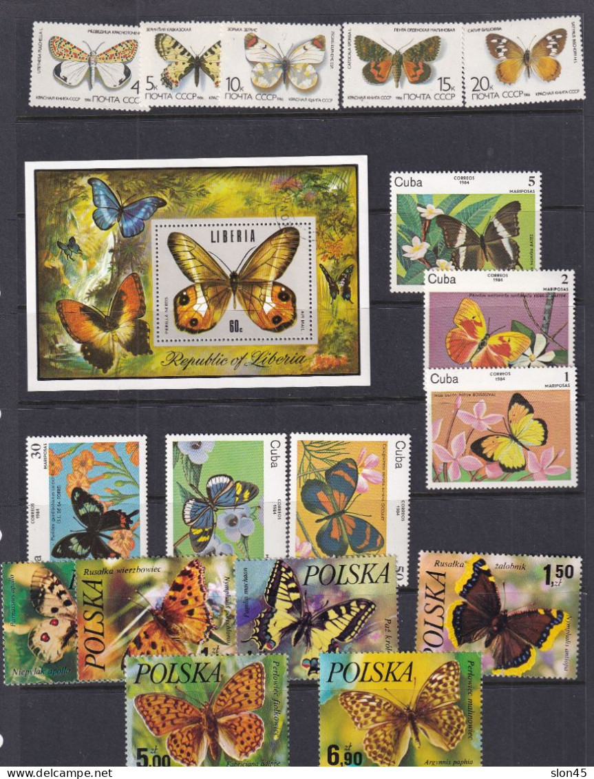 Worldwide Accumulation Butterflies Stamps+2 Mini Sheets 16107 - Farfalle