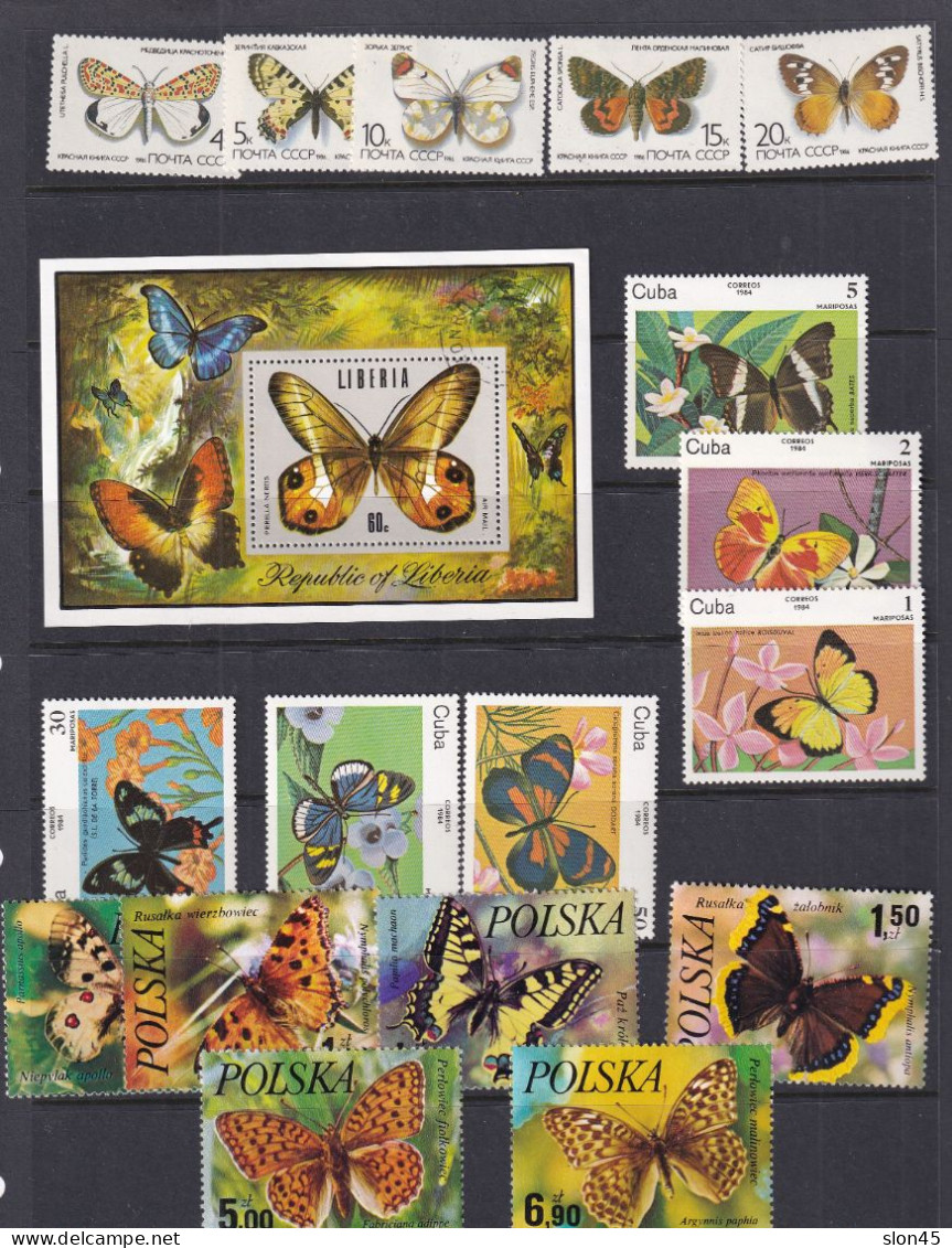 Worldwide Accumulation Butterflies Stamps+2 Mini Sheets 16107 - Schmetterlinge