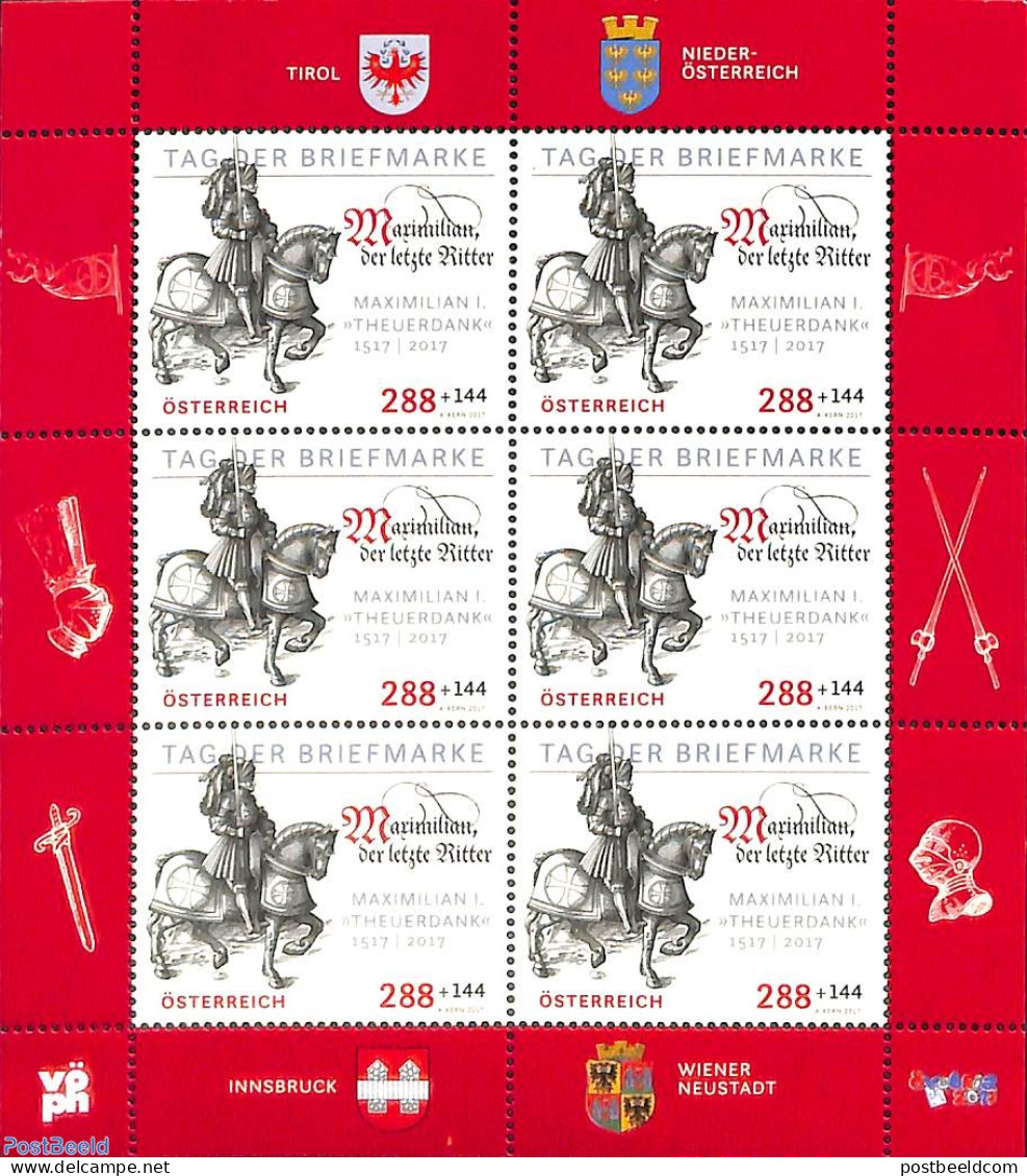Austria 2017 Stamp Day M/s, Mint NH, History - Nature - Knights - Horses - Post - Stamp Day - Nuovi