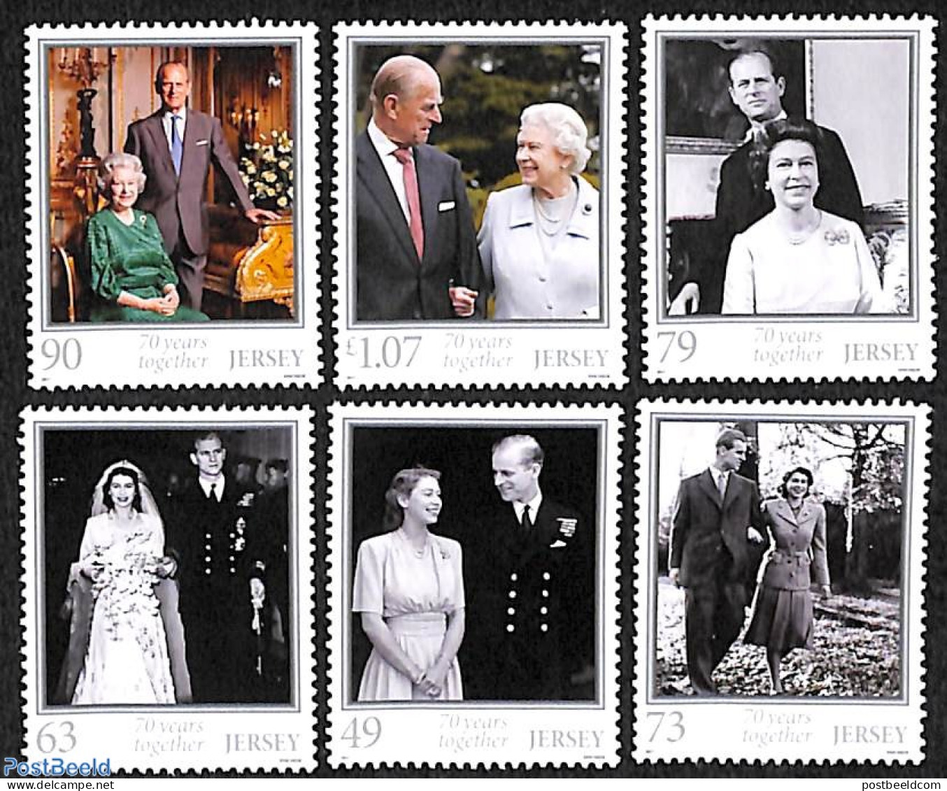 Jersey 2017 70th Wedding Anniversary 6v, Mint NH, History - Kings & Queens (Royalty) - Familles Royales